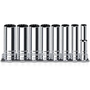 1/4 Inch Drive Socket Set - 8 Piece Metric 12-Point Deep Socket Set (6mm, 7mm, 8mm, 9mm, 10mm, 11mm, 12mm, 13mm)- Chrome Vanadium Steel with Sturdy Holder - 50BV30