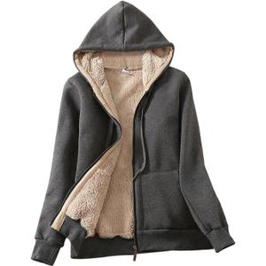 PUWEI Women's Winter Warm Fleece Jackets Thick Sherpa Lined Zip up Hoodies Heavyweight Sweatshirt Coat (XX-Large, Dark Grey)