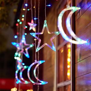 Moon and Stars Decor Curtain Lights, 11.5ft String Lights for Bedroom, Christmas, Ramadan Decor, Indoor LED Fairy Twinkle Light, Battery Operated or USB Plug-in