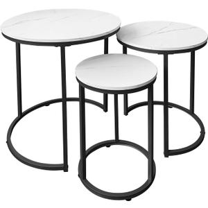 AT-VALY Nesting Tables Coffee Table Set of 3,Round Side Table Small Accent Table for Living Room,Bedroom Apartment (Black) (20.5in Black)