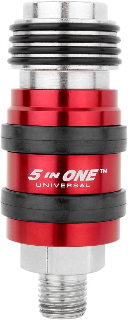 Milton 5 in ONE Universal Safety Exhaust Quick-Connect Industrial Coupler 1/4" Male NPT, Accepts All Major Interchanges, Safely Disconnect and Eliminate Potentially Dangerous Hose Whip
