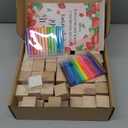 147 Pcs Baby Shower Blocks Games Sets, 80 DIY Blank Wooden Block 42 Stencils 24 Watercolor Marker 1 Decorate a Block Game Sign for Gender Reveal Baby Shower Party Supplies(Strawberry)