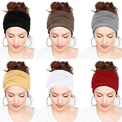 Messen 6 Packs Spandex Dreadlocks Tube Wide Headband Large African Wide Head Wraps Turbans Unisex Stretch Dreadlocks Band Open End Elastic Hair Cover (Set 02)