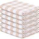 Blue Needles Waffle Weave Check Plaid Kitchen Towels, 15x25 Inches 100% Cotton Set of 6 Dish Towels for Kitchen, Ultra Soft & Absorbent for Quick Drying with Hanging Loop Spring Summer - Beige & White