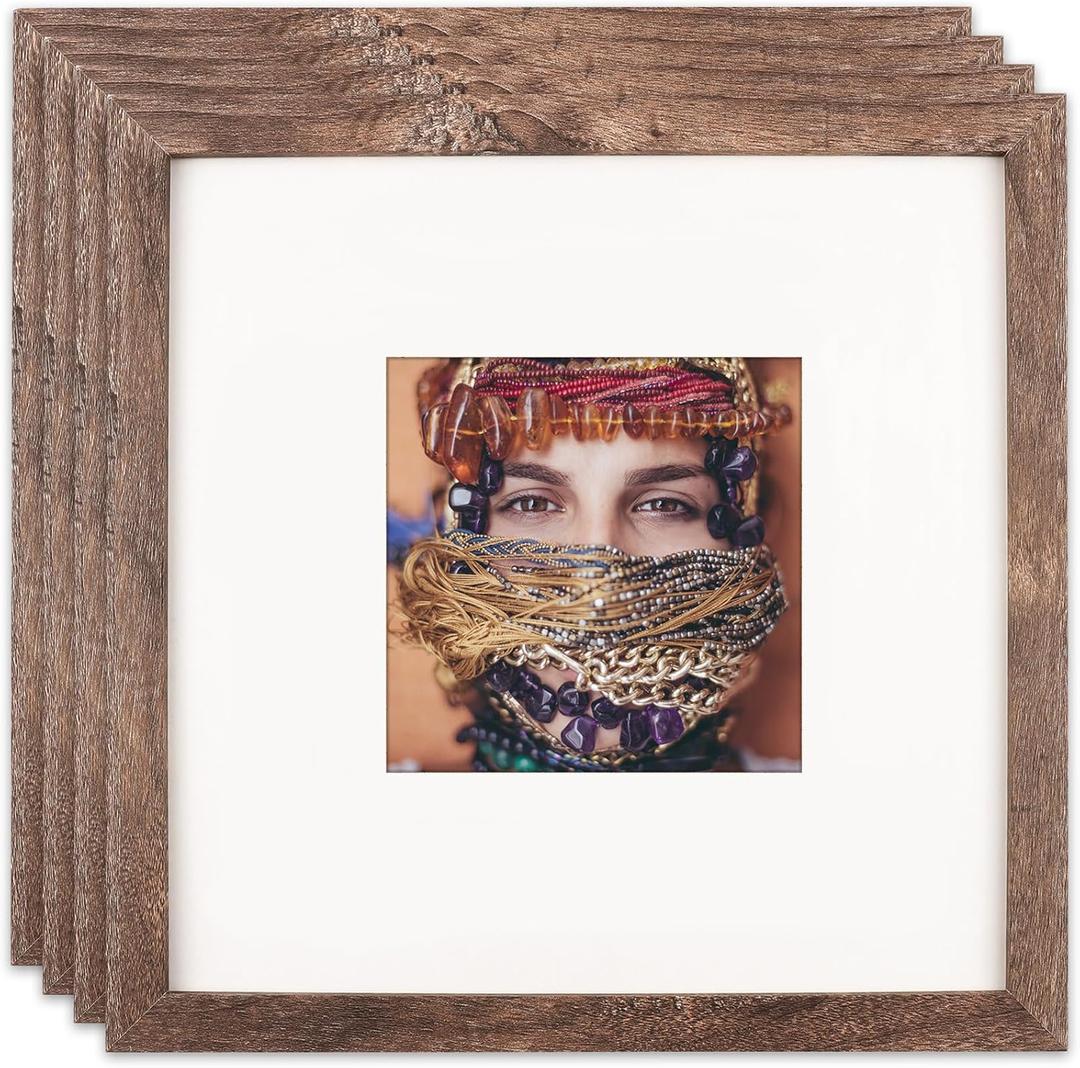 AEVETE 10x10 Picture Frames Brown Rustic Square Frame with 5x5 Mat for Tabletop Wall Decor