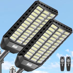 Deepn Upgrade12000W Solar Street Lights Commercial Grade, TW036 | Solar Parking Lot Lights IP67 Waterproof, Dusk to Dawn LED Security Flood Light with Motion Sensor and Remote Control, 2 Pack