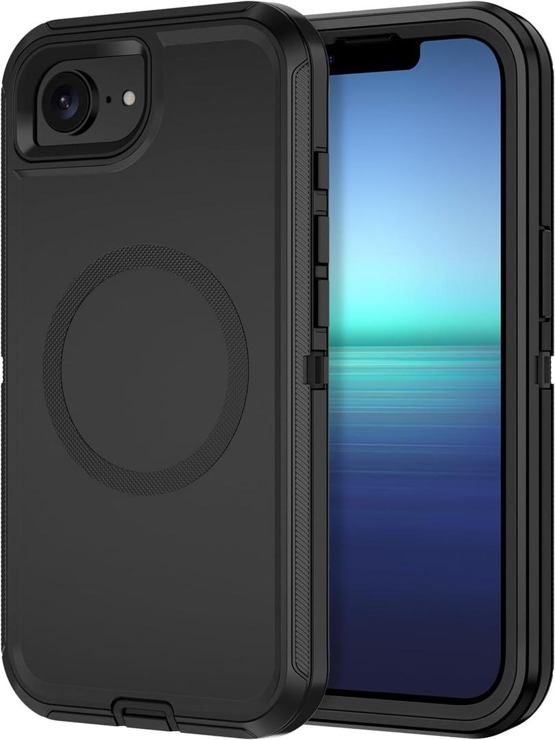 for iPhone 16e Case [Compatible with MagSafe] Shockproof 3-Layer Full Body Protection [Without Screen Protector] Rugged Heavy Duty Cover Case for Apple iPhone 16e 6.1" 2025,Black