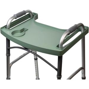 Sigo Green Walker Tray for Rolling Folding Walker, Tray Table with Cup Holder for Standard Walkers Seniors, Detachable Non Slip TV Accessories Basket Holding Plate Cups Clip On Small Bag Carrier (Green)