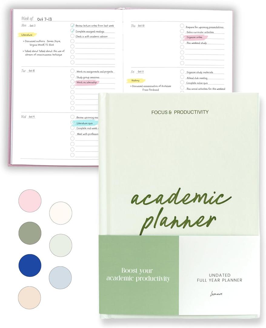Lamare Academic Planner 2026 College Essentials  Undated Weekly College Student Planner for Homeschool, High School, College & Nursing Students (Olive)