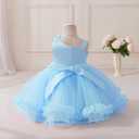 Baby Flower Girl One Shoulder Formal Wedding Dress 6M 9M 1st 2nd 3rd 4th 5t Birthday Cake Smash Outfits Floral Embroidery Toddler Tea Party Pageant Prom Bridesmaid Ball Gown Sky Blue 9-12 Months