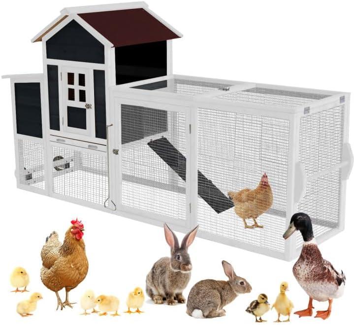 Chicken Coops for 1-2 Chickens with Wheels, Outdoor Wooden Hen House with Nesting Box, Large Rabbit Hutch, Outside Poultry House, Wire Fence Run Cages, Weatherproof for Backyard(Black) 80.0"L x 24.2"W x 39.0"H