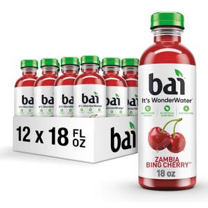 Bai Antioxidant Infused Water Beverage, Zambia Bing Cherry, with Vitamin C and No Artificial Sweeteners, 18 Fluid Ounce Bottle, 12 Pack, Best By: 08/20/26
