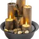 Alpine Corporation WCT202 Indoor Tabletop Tiered Water Fountain Featuring 3 Candles for Desktop and Table, 11", Brown