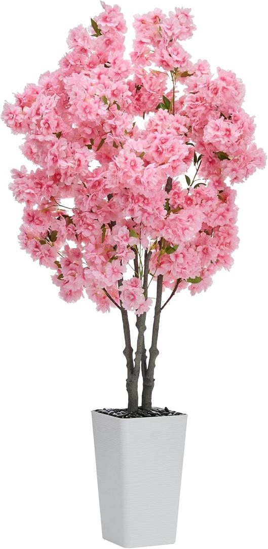 Artificial Cherry Blossom Tree, 5FT Fake Plants Indoor, Faux Pink Sakura Flowers Blooming Tree in Pot, Artificial Trees Silk Plant for House Bedroom Living Room Office Entryway Porch Decor