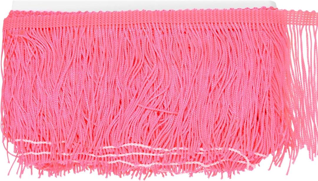 Chainette Fringe Trim, 5 Yards of 4" Polyester Braid Tassel Trim for DIY Crafts/Lamp Shade Decoration/Wedding Dress/Sewing/Clothing Fringe Thread Yarn Pink