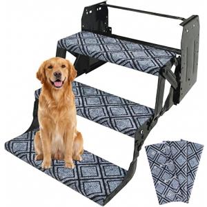 CircleRoad RV Step Covers 22 Inch 3 Pack Diamond RV Stair Covers Wrap, Best Fits 8-11" Deep Camper Stairs, RV Step Rugs Gray-Black, Kid & Pet Friendly