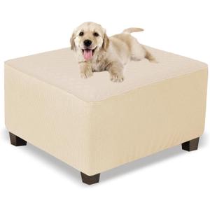 NeColorLife Square Ottoman Cover Waterproof Ottoman Slipcover Thick Storage Footrest Stool Covers Furniture Protector for Pets(Medium Size,Khaki)