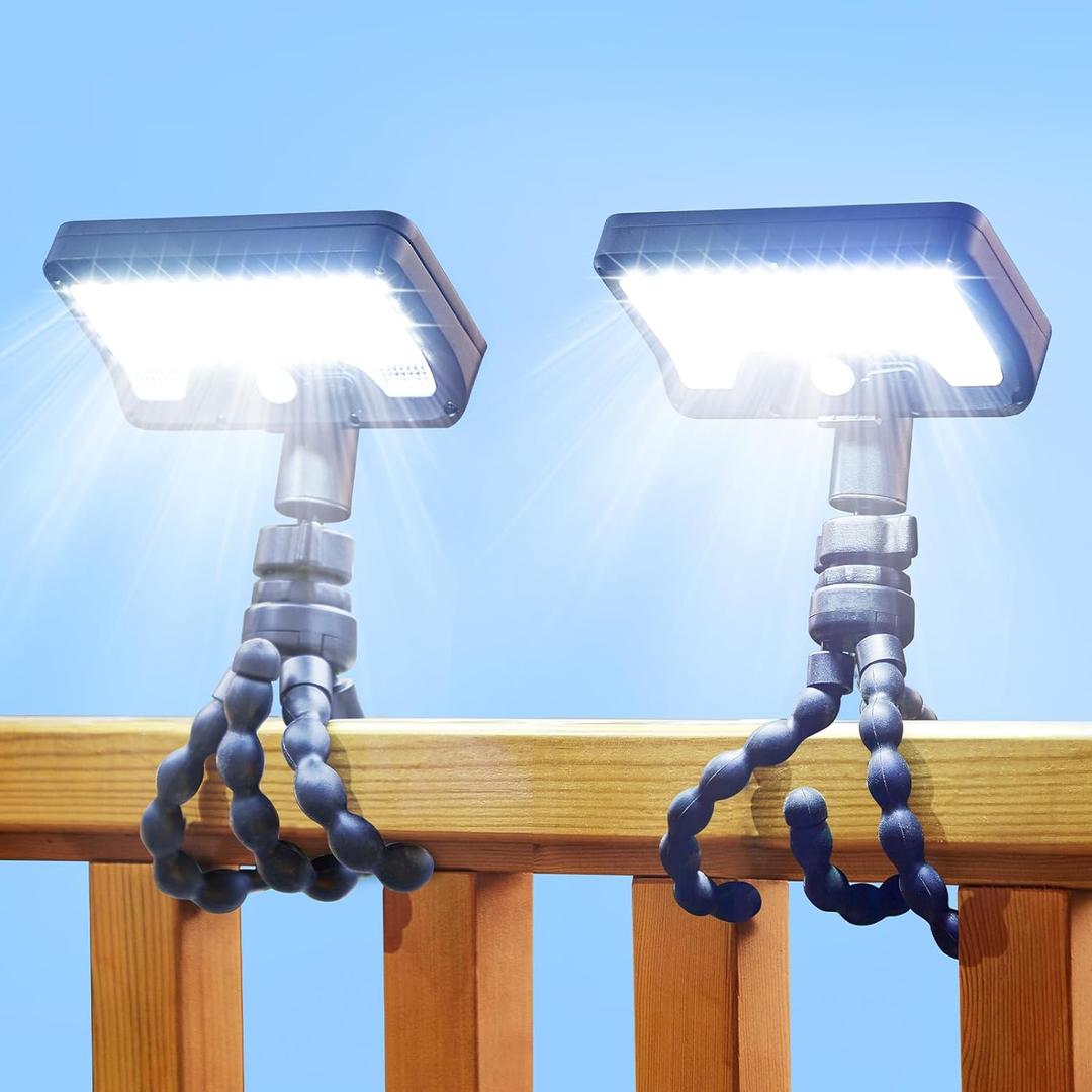 Motion Sensor Outdoor Lights with Flexible Octopus Tripod - 600LM Solar Sercurity Lights Waterproof, Dual Charging Solar Ourdoor Light for Camping,Fence, Patio (2, Black(6000K)