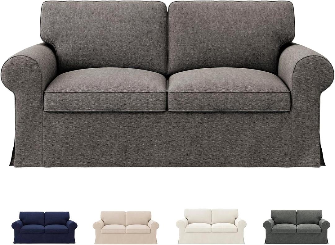 Love Seat Slip Cover for IKEA Ektorp 2-Seat Sofa, Ektorp Sofa Cover 2 Seat, Polyester Slipcover Set with 1 Frame Cover + 2 Seat Cushion Covers + 2 Back Cushion Covers, Machine Washable, Light Gray