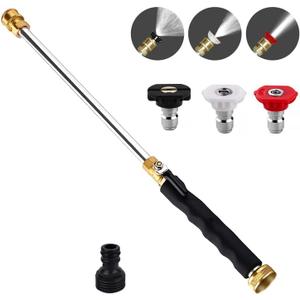 Jet Nozzle Power Washer Wand Hose Nozzle, Hydro Jet High Pressure Washer Tools with 3 Different Nozzles, 3-In-1 Power Wand with Hose Quick Connectors for Car Pet Window Washing, Black, 18inch