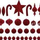 Velvet Christmas Ornaments Ball Set - 30PCS Burgundy Vintage Christmas Tree Decorations Set for Xmas Tree Wreaths Fireplace Holiday Decor