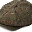 BOTVELA Men's 8 Panel Wool Blend Newsboy Flat Cap Herringbone Tweed Hat (7 5/8, Plaid Khaki)