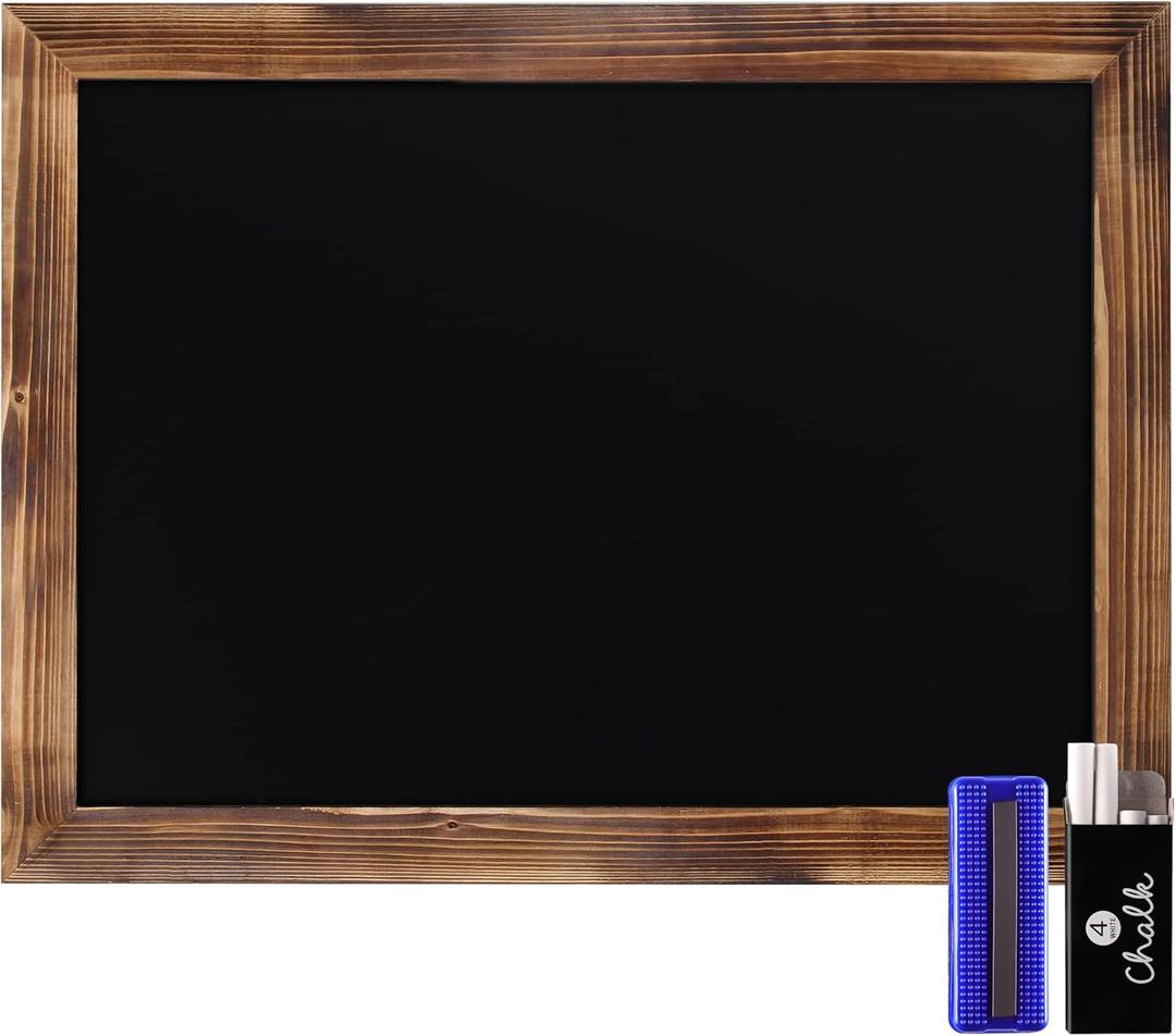 HBCY Creations 18" x 24" Torched Brown Solid Wood Frame Wall Chalkboard, Magnetic Surface, Home Dcor, Restaurant & Caf Menus, Blackboard, Includes Chalk, Eraser & Hanging Hardware