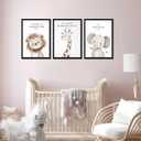 Framed Nursery Wall Art Set of 3, Kids Bible Verse Animal Canvas Wall Decor Paintings, Cute Safari Christian Pictures Posters Prints for Boys Room Bedroom Playroom Decor 16x24 Inch