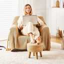 Cpintltr Round Ottoman Natural Seagrass Footstool Hand Weave Water Hyacinth Poufs Eco Friendly Sofa Foot Stool Soft Step Stool Padded Foot Rest with Pine Legs for Living Room (Natural)