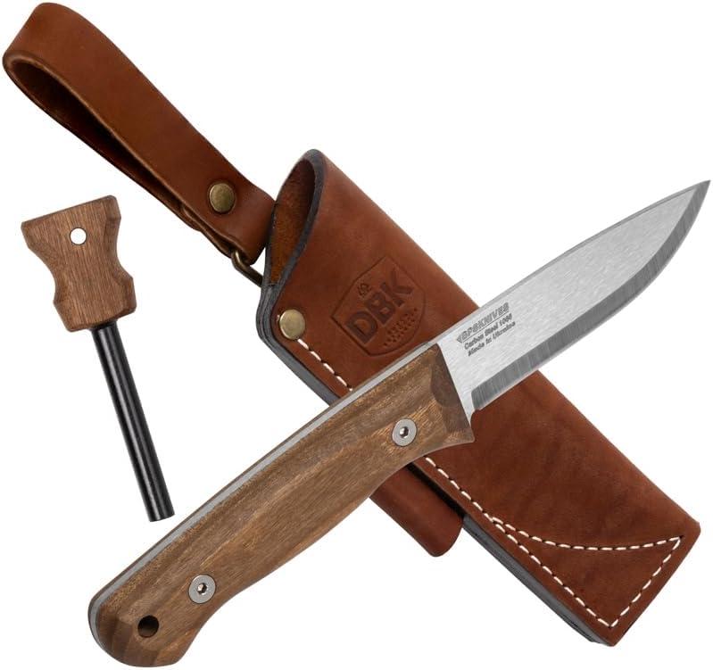 BPSKNIVES Bushmate 2.0 Designed by DBK - Bushcraft Knife - Fixed-Blade Carbon Steel Knife with Leather Sheath & Firestarter - Outdoor Full Tang Camping Survival Knives