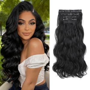 Clip in Long Wavy Synthetic Hair Extension4PCS 20Inch Black Clip in Hair Extensions Thick Hairpieces for Women4pcs,20inch,Black