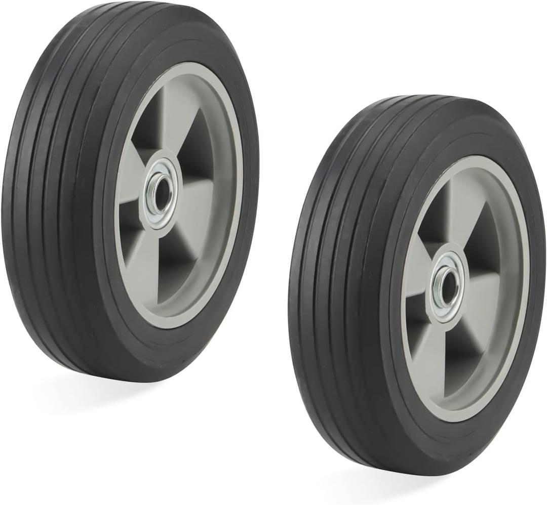 2 PCS 8 x 2.1 Inch Hand Truck Wheels, Flat Solid Rubber Replacement Tires for 5/8 Inch Axle, Lawn Mower Wheels for Compressor, Dolly, Grill