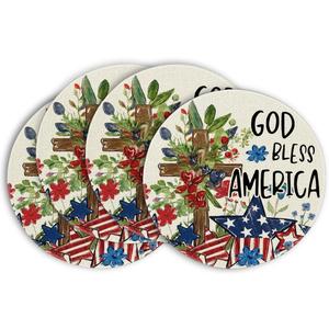 Artoid Mode Stars Stripes Cross 4th of July Round Placemats Set of 4,14 Inch Patriotic Memorial Day Table Mats for Party Kitchen Dining Decoration (Beige)