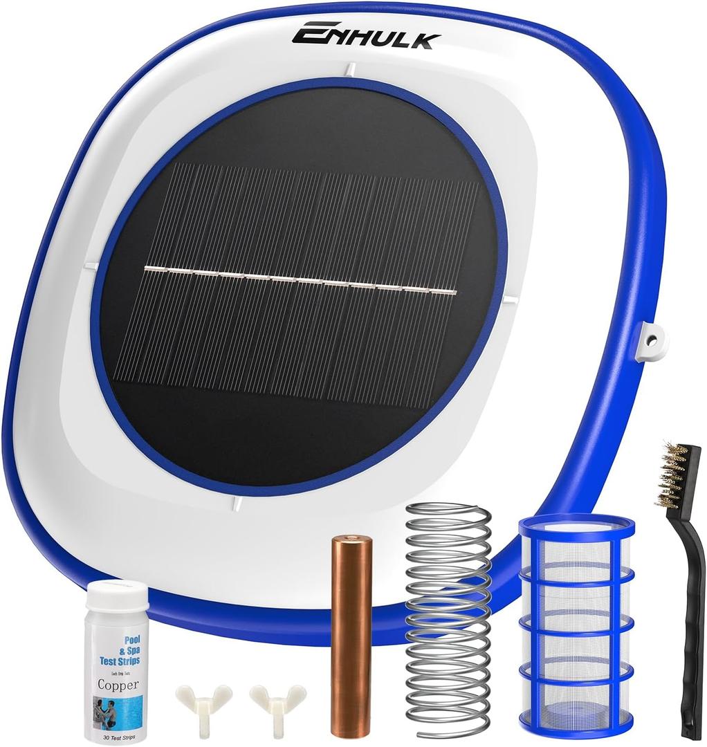 ENHULK Solar Pool Ionizer, Upgraded Floating Cleaner - Cleans Pools Up to 45,000 Gallons, Ideal for Above Ground, In-Ground Pools, Spas, and Hot Tubs(Blue)