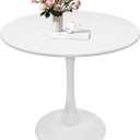 Round White Dining Table, 31.5" Tulip Table, Round Dining Table with Pedestal Base, White Dining Table for 1-4 Person, Mid-Century Leisure Table for Kitchen, Living Room, Restaurant, Cafe