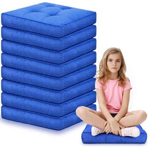 Fumete 8 Pcs Square Floor Pillows for Kids and Adult 16''x16'' Flexible Seating Floor Cushion for Classroom Multicolor Meditation Cushions for Home Daycare Preschool Yoga Meditation (Blue)