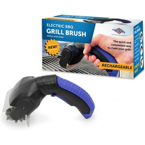 Flame King Electric BBQ Grill Brush Cordless and Rechargeable Stainless Steel Bristles,Black