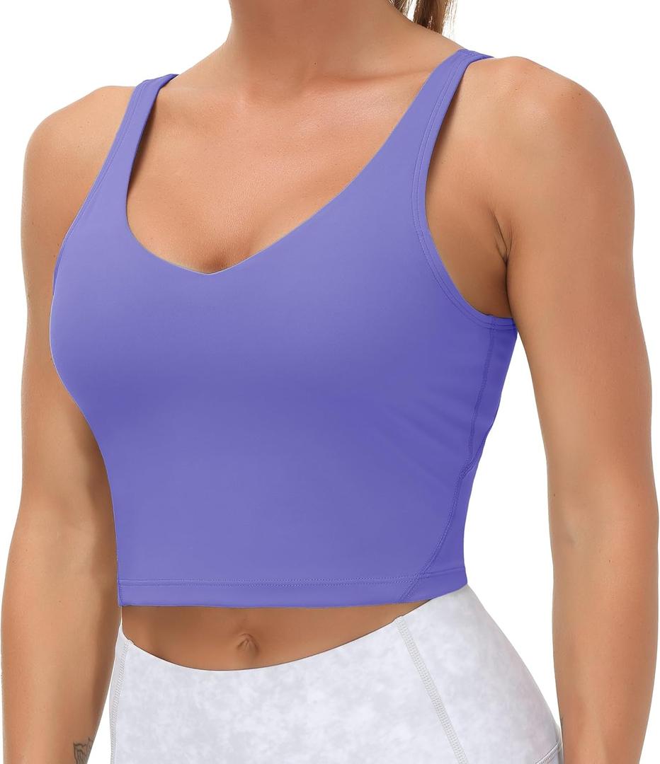 THE GYM PEOPLE Womens' Sports Bra Longline Wirefree Padded with Medium Support (Medium, Bright Purple)