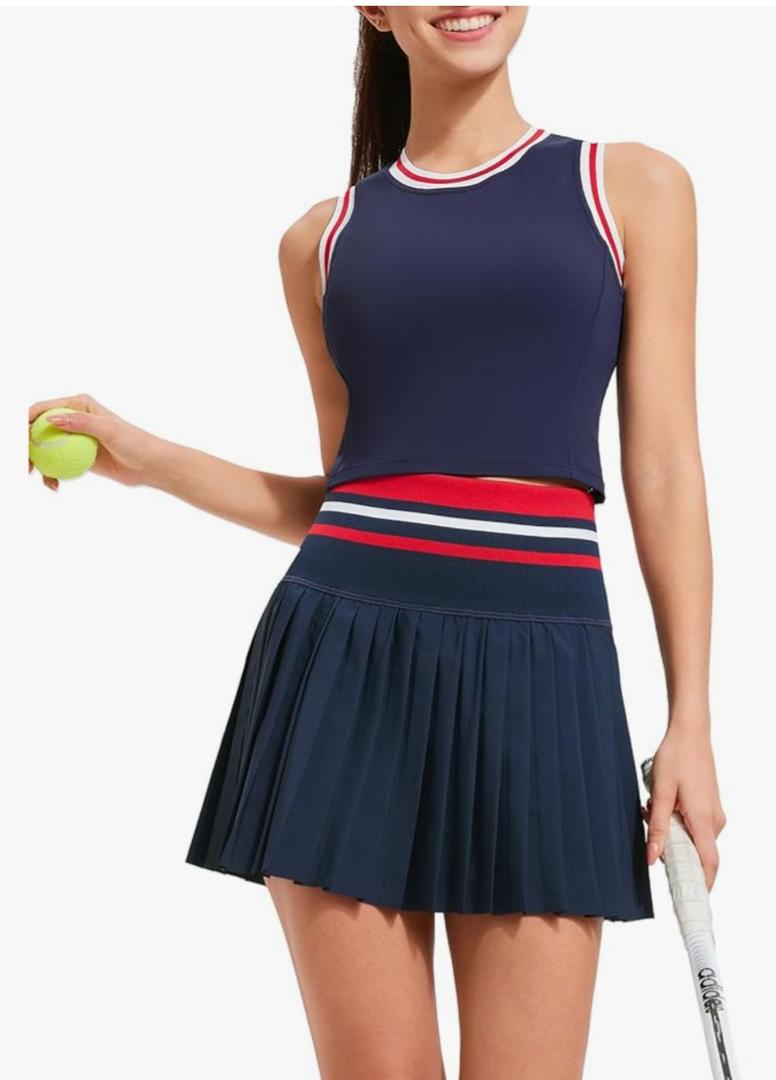 Two Piece Tennis Skirt Set for Women High Waisted Pleated Athletic Golf Skirt Sets Women 2 Piece Outfits with Pockets M