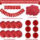 Red Birthday Decorations Kit - 16-Piece Set with Pre-Strung Happy Birthday Banner, Honeycomb Balls, Garland & Swirls | Red Theme Party Supplies for Women Girls Kids, Teens Adults
