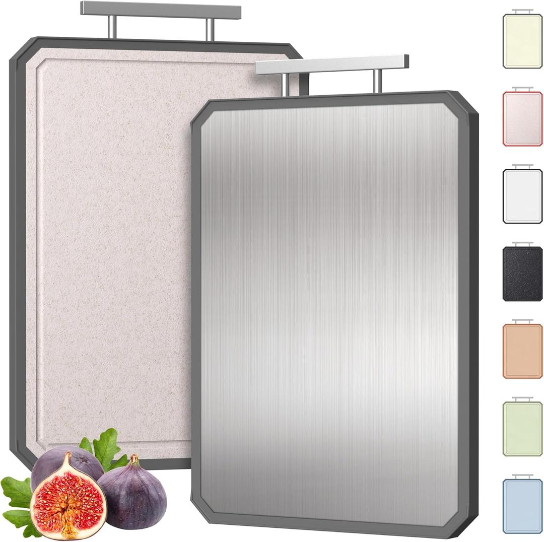 2 in 1 Stainless Steel Cutting Board with Handle Chopping Large Big Small Metal Carving Kitchen Meat Butcher Block not Titanium Wood Bamboo Glass Marble Stone Rubber Plastic Silicone Acrylic Teak Sink (Drak Grey)