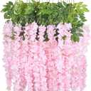 Duovlo 12 Piece Artificial Silk Wisteria Vine 3.6 Feet Ratta Hanging Flower Garland String Home Party Wedding Decor (Light Pink)