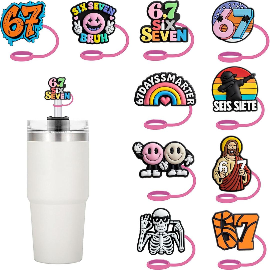 3 x 10Pcs 0.4in 67 Straw Cover Toppers for Stanley Cup 30&40oz Accessories Decor,6 7 Ornament Merch Stuff Gifts Party Favors,Silicone Reusable Straw Hats