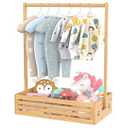 BAMBOOHOMIE Baby Clothing Rack for Toddler, Pets Clothes Rack with Storage Box & Adjustable Hanging Rod for Dogs/Cats, Baby Shower Clothes Closet Rack with Handle for Nursery Room (Natural, Baby)