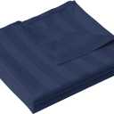 Cotton Full Flat Sheet Only, 600 Thread Count 100% Egyptian Cotton Top Sheet 1Pcs, Cool & Breathable Flat Bed Sheets Wrinkle, Fade, Stain Resistant (Navy Blue Stripe Full)