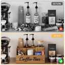 Coffee Station Organizer for Countertop – Wooden Coffee Bar Organizer with Adjustable Dividers,Holds K Cup Pod & syrup bottles, for Kitchen, Office, or Bar and Tea Station, Brown