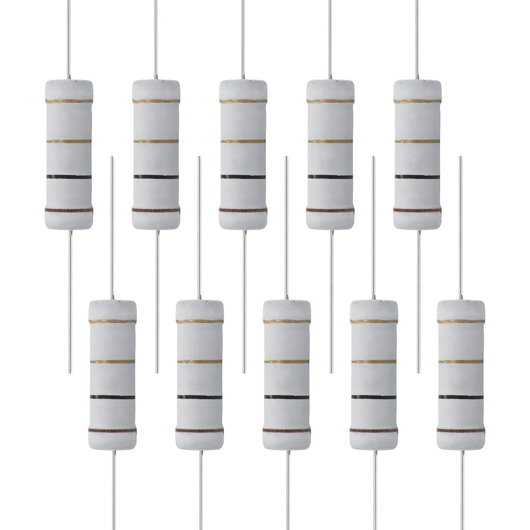 10 PCS 1 Ohm Resistor Axial Lead, 5W 5% Tolerance Metal Oxide Film Resistor, Flame Proof for DIY Electronic, Audio-Video Projects