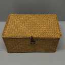 Woanger Set of 4 Wicker Storage Baskets Organizer，Handwoven Storage Bins with Lid for Organizing, Home Utility Box for Home Office Supplies Multipurpose Container(Orange)