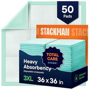 Chucks Pads Disposable 36 x 36 Underpads [50-Pack] Incontinence Chux Pads Absorbent Fluff Protective Bed Pads - Extra Large Pee Pads for Kids, Adults & Elderly | Leak Proof Puppy Pads, 36x36