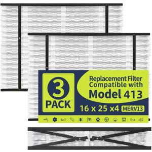 413 Replacement Filter Compatible with AprilAire Whole House Air Purifier 1410, 1610, 2410, 2416, 3410, 4400, MERV 13, 16x25x4 Air Filter, Pack of 3
